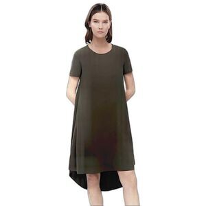 COS Asymmetrical Hem Jersey Dress Short Sleeve Olive Green High Low Size Large
